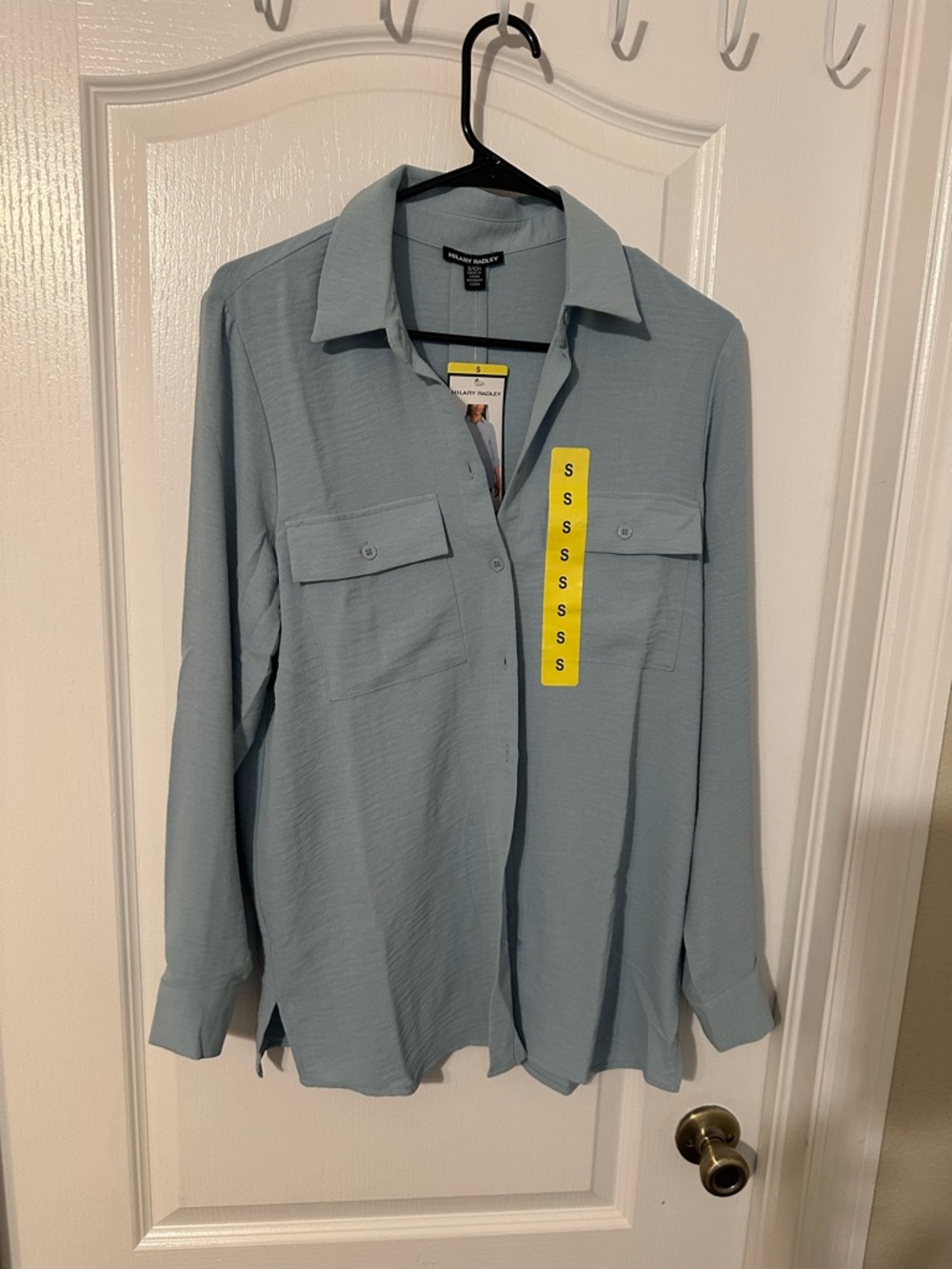Hilary Radley Light Blue Button Down Pocket Blouse NWT S Workwear